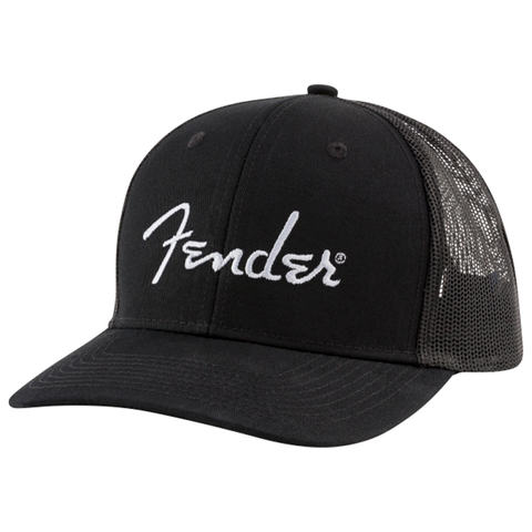 Fender® Silver Thread Logo Snapback Trucker Hat, Black