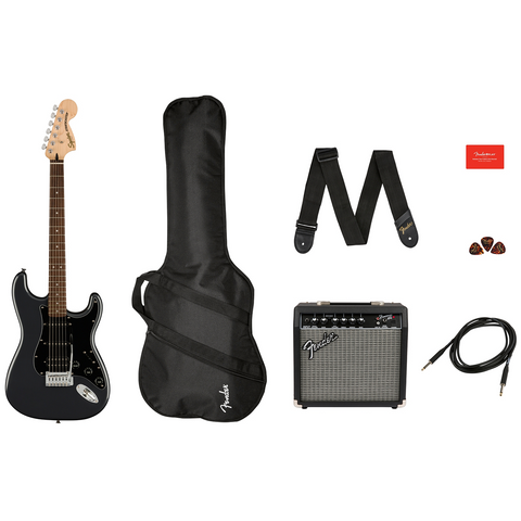 Fender Affinity Series™ Stratocaster® HSS Pack, Laurel Fingerboard, Charcoal Frost Metallic, Gig Bag, 15G - 120V