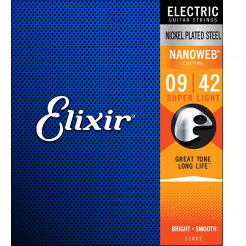12002 ELIXIR Super Light Nickel Plated Steel With Nanoweb Coating (.009 - .042) Strings