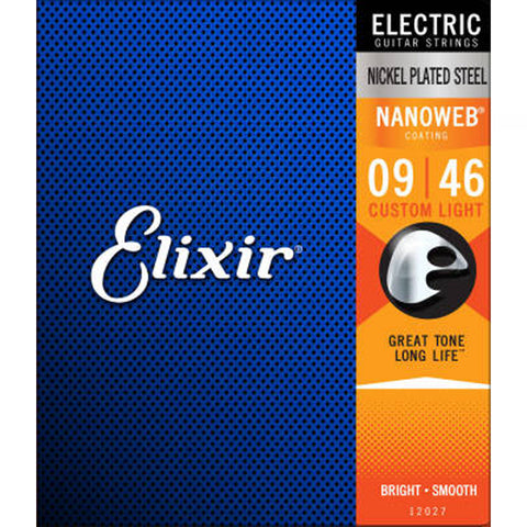 12027 ELIEXIR Custom Light Nickel Plated Steel With Nanoweb Coating (.009 - .046) Strings