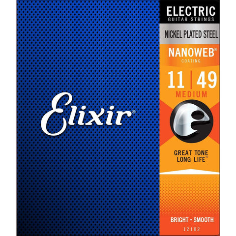 12102 ELIXIR Medium Nickel Plated Steel With Nanoweb Coating (.011 - .049) Strings