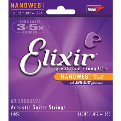 11052 Elixir 80/20 Bronze-NANOWEB Strings X-Lite Gauge .012 -.053