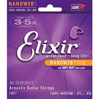 11077 Elixir 80/20 Bronze-NANOWEB Strings Coating-Med Gauge .013 - .056