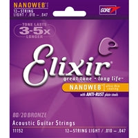 11152 Elixir 80/20 Bronze-NANOWEB Strings Lite Gauge .010 - .047